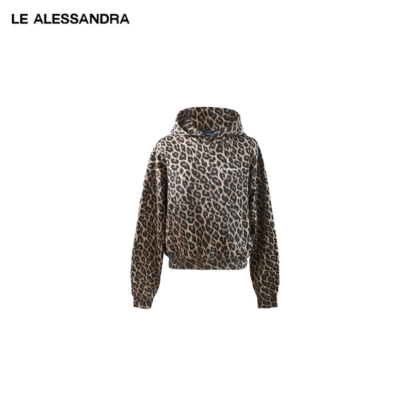 品牌直营 LE ALESSANDRA“豹富系列”豹纹连帽上衣卫衣