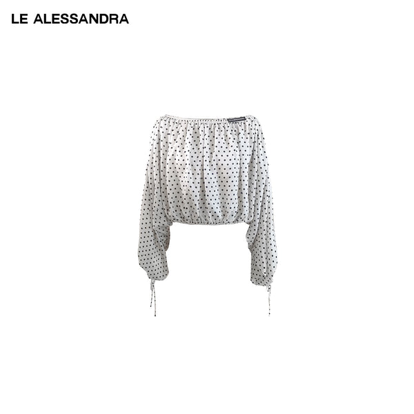 品牌直营 LE ALESSANDRA“海滩系列”波点一字领流苏蝴蝶长袖上衣