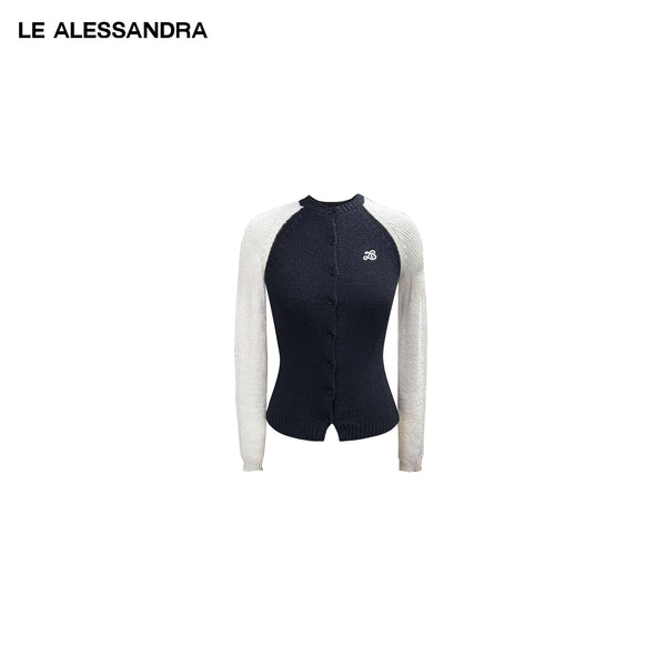 品牌直营 LE ALESSANDRA 熊猫撞色插肩毛衣开衫外套