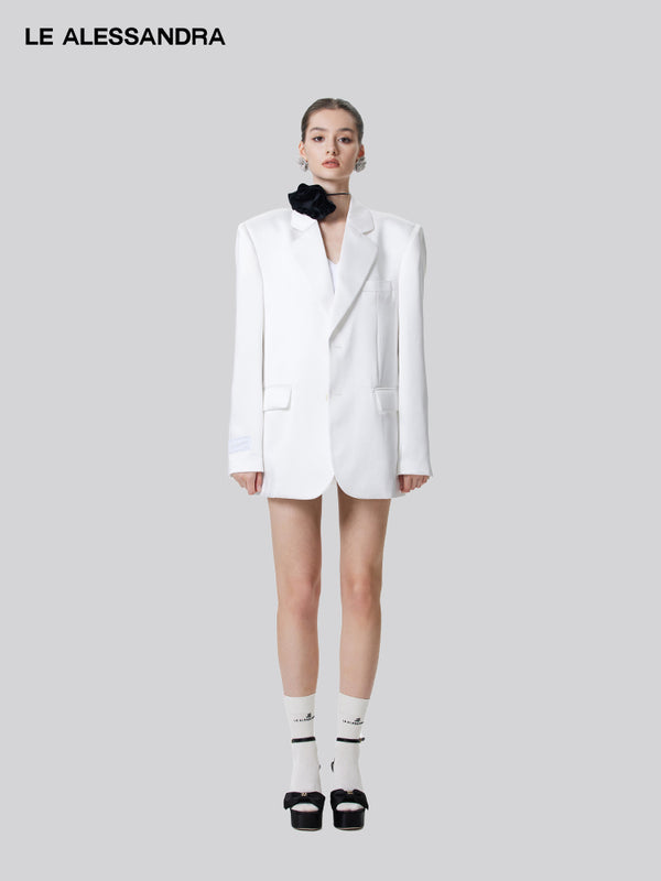 Loose Pearlescent Shoulder Pad Shawl Collar Suit